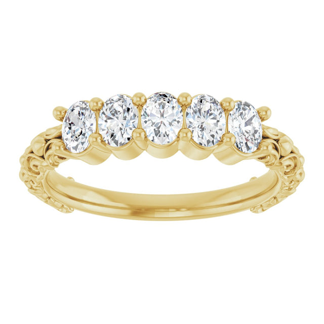 14K Gold Oval Natural Diamond Five-Stone Sculptural Anniversary Band - 3/4 CTW - Yellow Gold - view 8