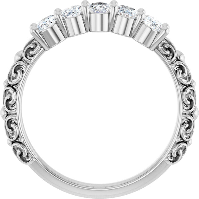 14K Gold Oval Natural Diamond Five-Stone Sculptural Anniversary Band - 3/4 CTW - White Gold - view 7