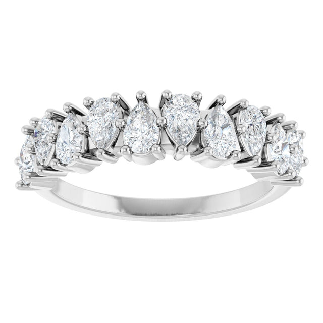 14K Gold Pear Natural Diamond Anniversary Band - 1 CTW - White Gold - view 3