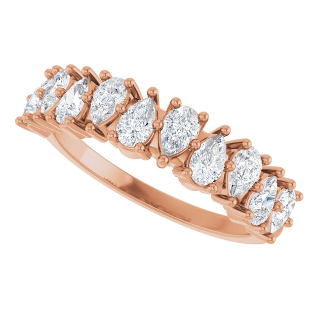 14K Gold Pear Natural Diamond Anniversary Band - 1 CTW - Rose Gold - view 5