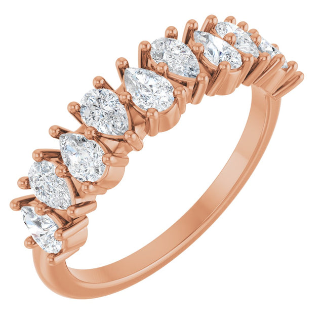 14K Gold Pear Natural Diamond Anniversary Band - 1 CTW - Rose Gold