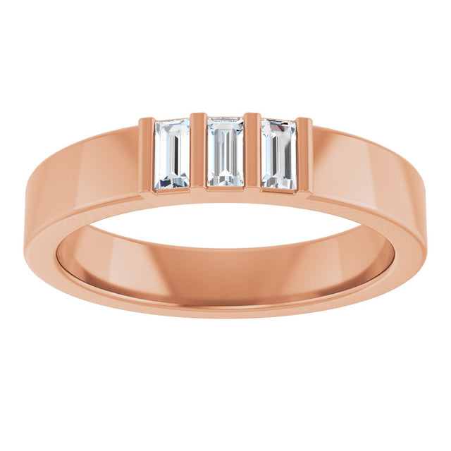 14K Gold Straight Baguette Lab-Grown Diamond Three-Stone Band - 1/5 CTW - Rose Gold - view 3