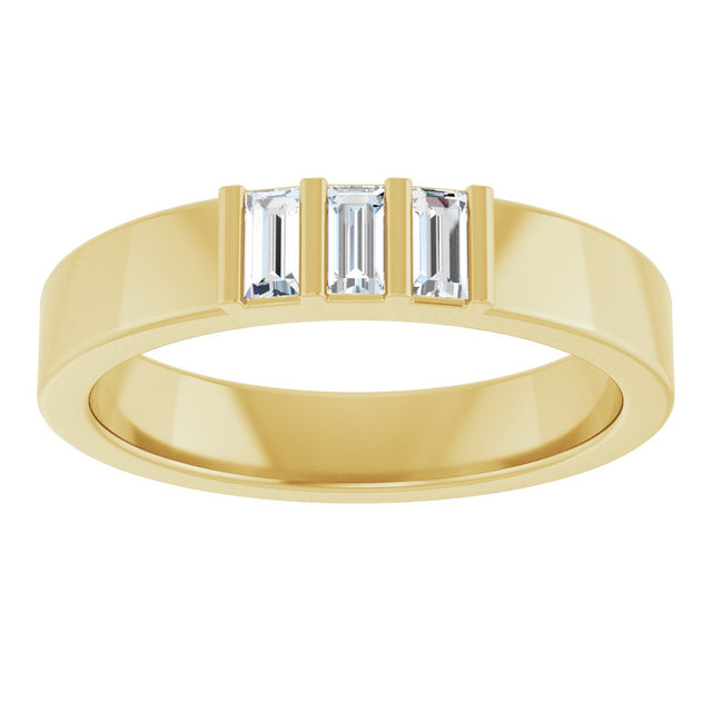 14K Gold Straight Baguette Natural Diamond Three-Stone Band - 1/5 CTW - Yellow Gold - view 3