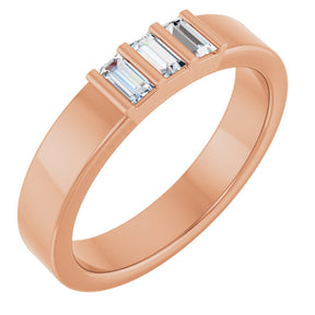 14K Gold Straight Baguette Natural Diamond Three-Stone Band - 1/5 CTW - Rose Gold