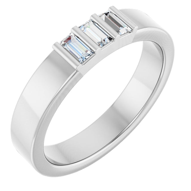 14K Gold Straight Baguette Natural Diamond Three-Stone Band - 1/5 CTW - White Gold