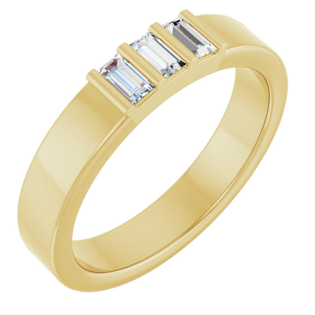 14K Gold Straight Baguette Lab-Grown Diamond Three-Stone Band - 1/5 CTW - Yellow Gold