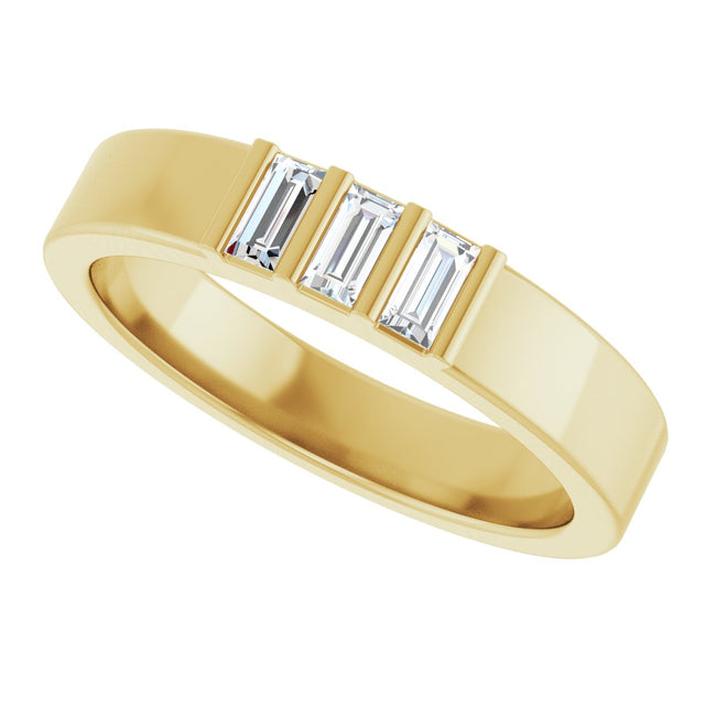 14K Gold Straight Baguette Natural Diamond Three-Stone Band - 1/5 CTW - Yellow Gold - view 5