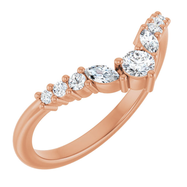 14K Gold Round Natural Diamond Accented Contour Band - 1/5-3/8 CTW - Rose Gold