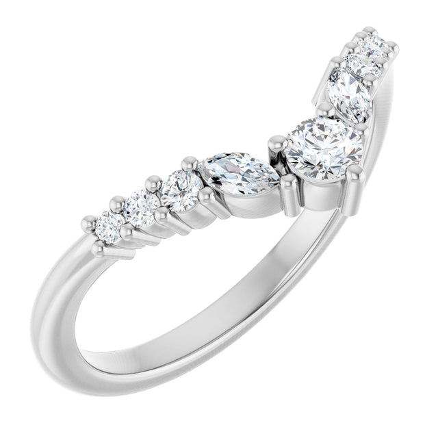 14K Gold Round Lab-Grown Diamond Accented Contour Band - 1/5-3/8 CTW - White Gold