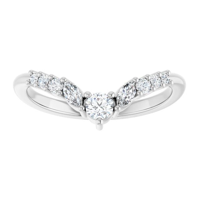 14K Gold Round Natural Diamond Accented Contour Band - 1/5-3/8 CTW - White Gold - view 3