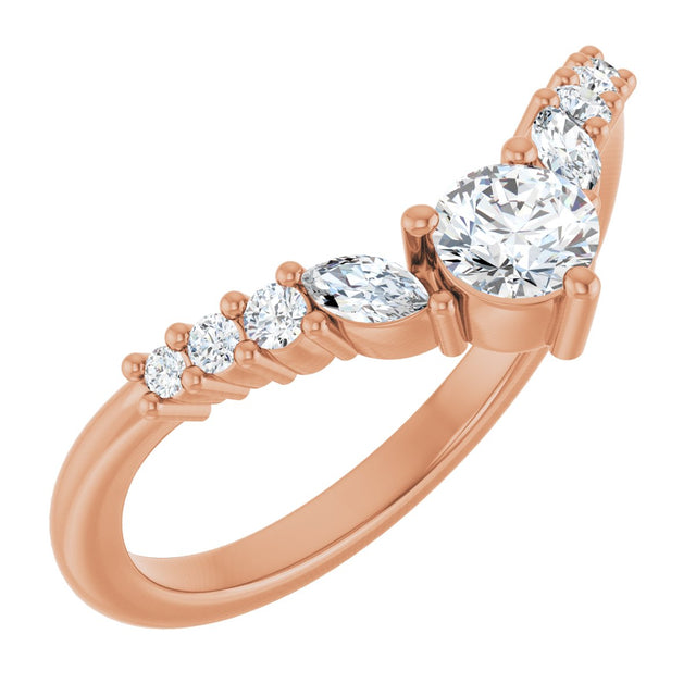 14K Gold Round Natural Diamond Accented Contour Band - 1/5-3/8 CTW - Rose Gold