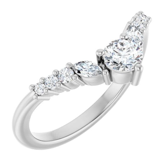 14K Gold Round Natural Diamond Accented Contour Band - 1/5-3/8 CTW - White Gold