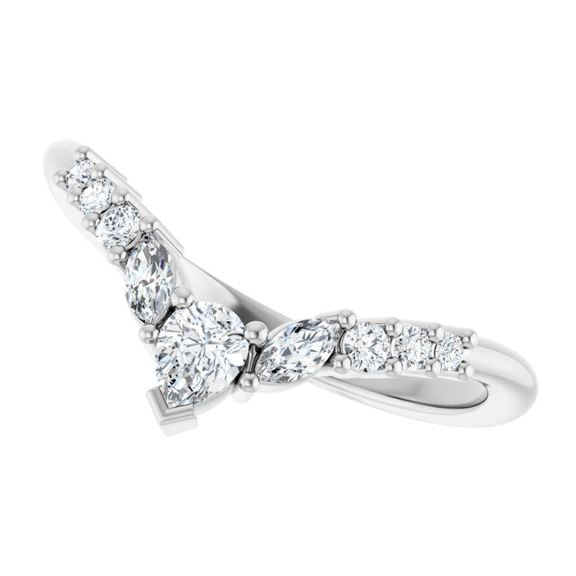 14K Gold Pear Natural Diamond Accented Contour Band - 1/3 CTW - White Gold - view 5