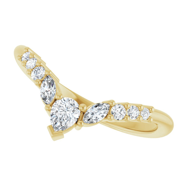 14K Gold Pear Natural Diamond Accented Contour Band - 1/3 CTW - Yellow Gold - view 5