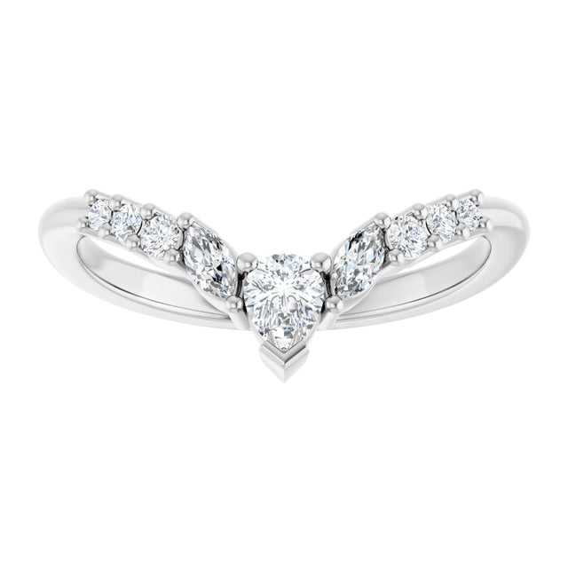14K Gold Pear Natural Diamond Accented Contour Band - 1/3 CTW - White Gold - view 3