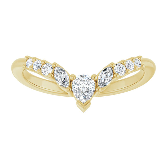 14K Gold Pear Natural Diamond Accented Contour Band - 1/3 CTW - Yellow Gold - view 3
