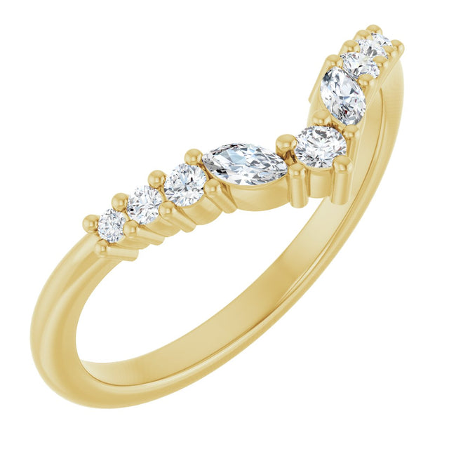 14K Gold Round Natural Diamond Accented Contour Band - 1/5-3/8 CTW - Yellow Gold