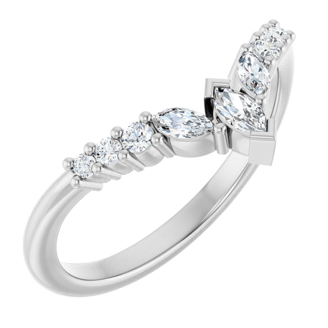 Platinum Marquise Natural Diamond Accented Contour Band - 1/4-3/8 CTW