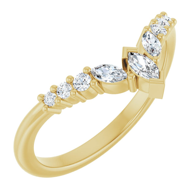 14K Gold Marquise Natural Diamond Accented Contour Band - 1/4-3/8 CTW - Yellow Gold