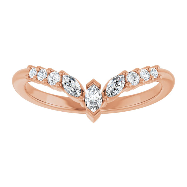 14K Gold Marquise Natural Diamond Accented Contour Band - 1/4-3/8 CTW - Rose Gold - view 3