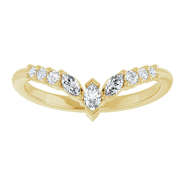 14K Gold Marquise Natural Diamond Accented Contour Band - 1/4-3/8 CTW - Yellow Gold - view 3