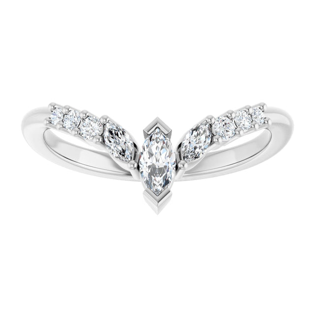 Platinum Marquise Natural Diamond Accented Contour Band - 1/4-3/8 CTW - view 3