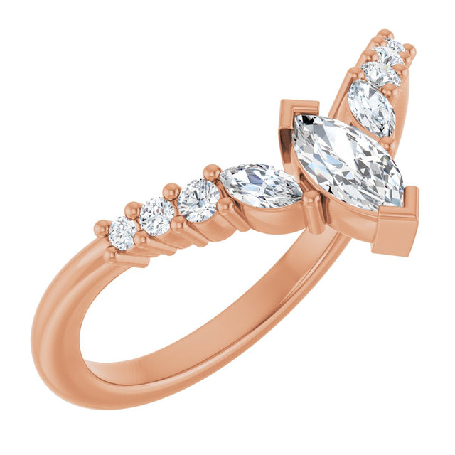 14K Gold Marquise Natural Diamond Accented Contour Band - 1/4-3/8 CTW - Rose Gold