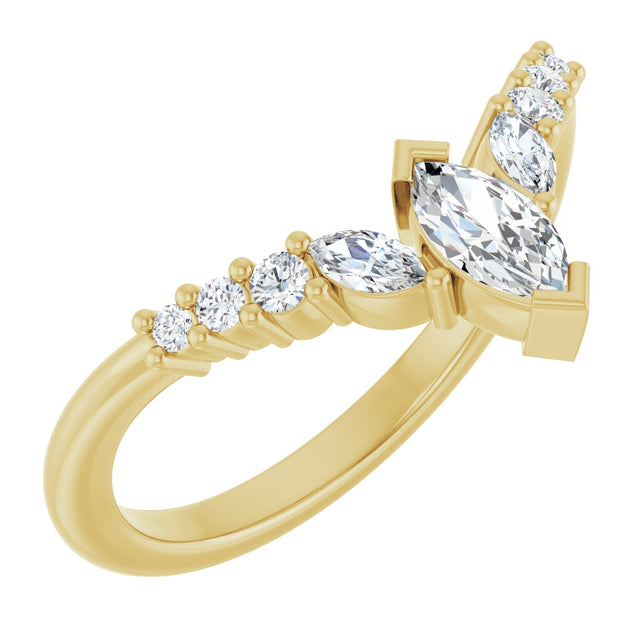 14K Gold Marquise Natural Diamond Accented Contour Band - 1/4-3/8 CTW - Yellow Gold
