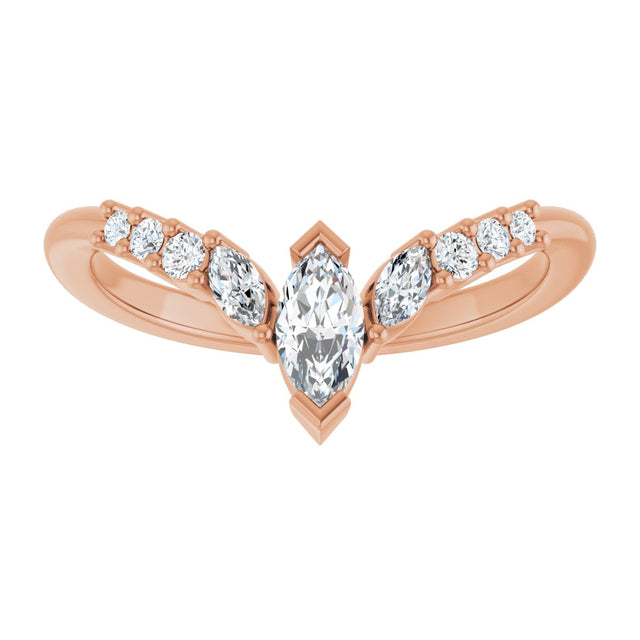 14K Gold Marquise Natural Diamond Accented Contour Band - 1/4-3/8 CTW - Rose Gold - view 3