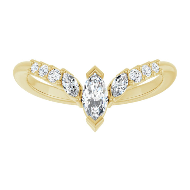 14K Gold Marquise Lab-Grown Diamond Accented Contour Band - 1/4-3/8 CTW - Yellow Gold - view 3