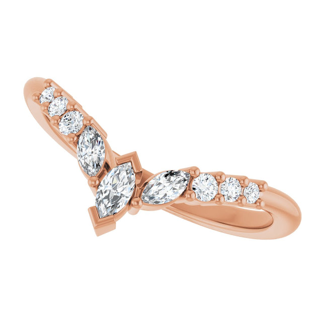 14K Gold Marquise Natural Diamond Accented Contour Band - 1/4-3/8 CTW - Rose Gold - view 5
