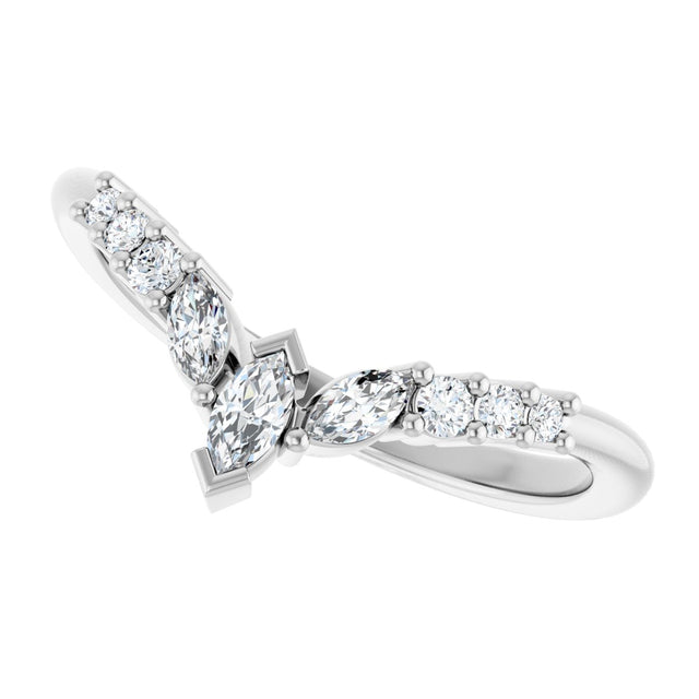 Platinum Marquise Natural Diamond Accented Contour Band - 1/4-3/8 CTW - view 5