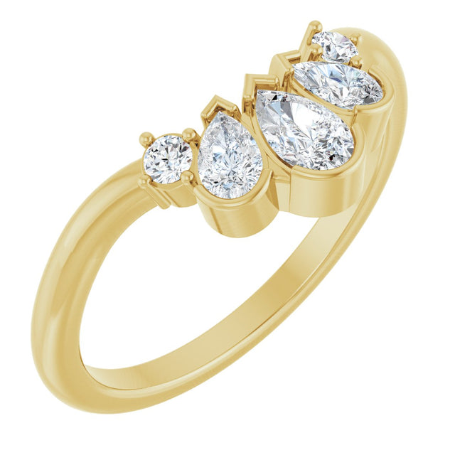 14K Gold Pear Natural Diamond Accented Contour Band - 1/2 CTW - Yellow Gold