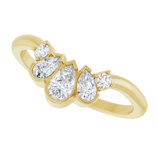 14K Gold Pear Natural Diamond Accented Contour Band - 1/2 CTW - Yellow Gold - view 5