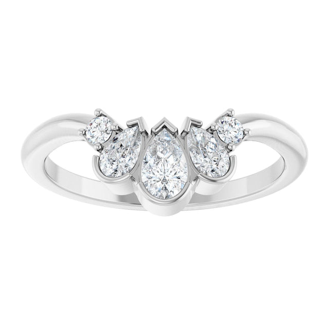 14K Gold Pear Natural Diamond Accented Contour Band - 1/2 CTW - White Gold - view 3