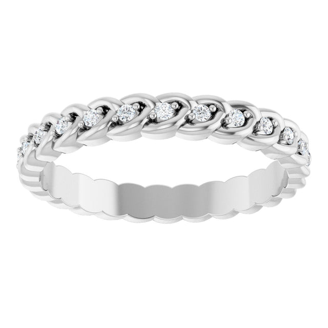 14K Gold Round Natural Diamond Rope Eternity Band - 1.2mm Stones - White Gold - view 3