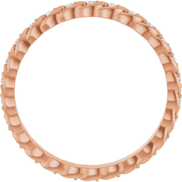 14K Gold Round Natural Diamond Rope Eternity Band - 1.2mm Stones - Rose Gold - view 2
