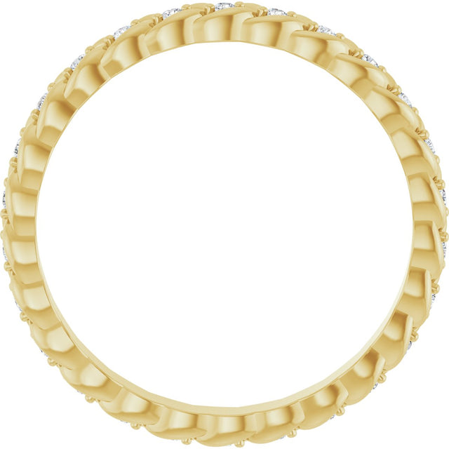 14K Gold Round Lab-Grown Diamond Rope Eternity Band - 1mm Stones - Yellow Gold - view 2