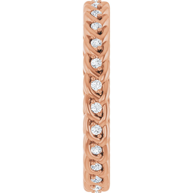14K Gold Round Lab-Grown Diamond Rope Eternity Band - 1mm Stones - Rose Gold - view 4
