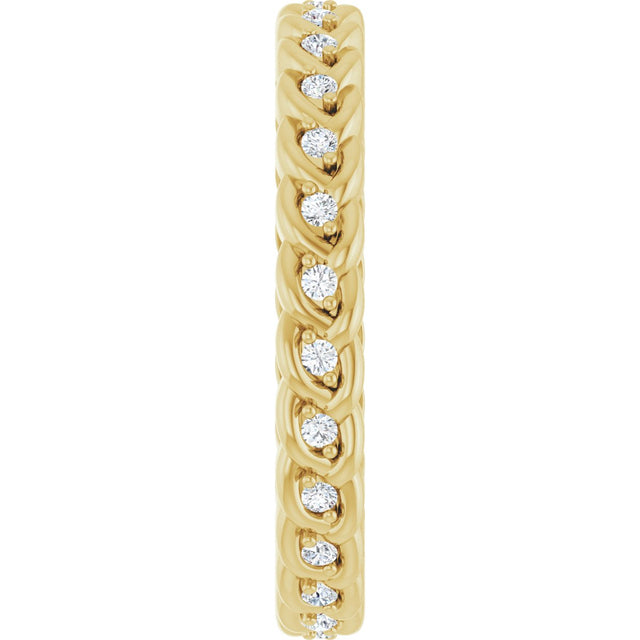 14K Gold Round Natural Diamond Rope Eternity Band - 1.2mm Stones - Yellow Gold - view 4