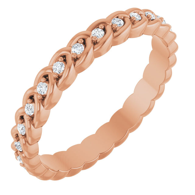 14K Gold Round Natural Diamond Rope Eternity Band - 1.2mm Stones - Rose Gold