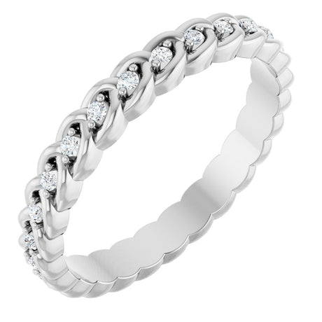 14K Gold Round Lab-Grown Diamond Rope Eternity Band - 1mm Stones - White Gold