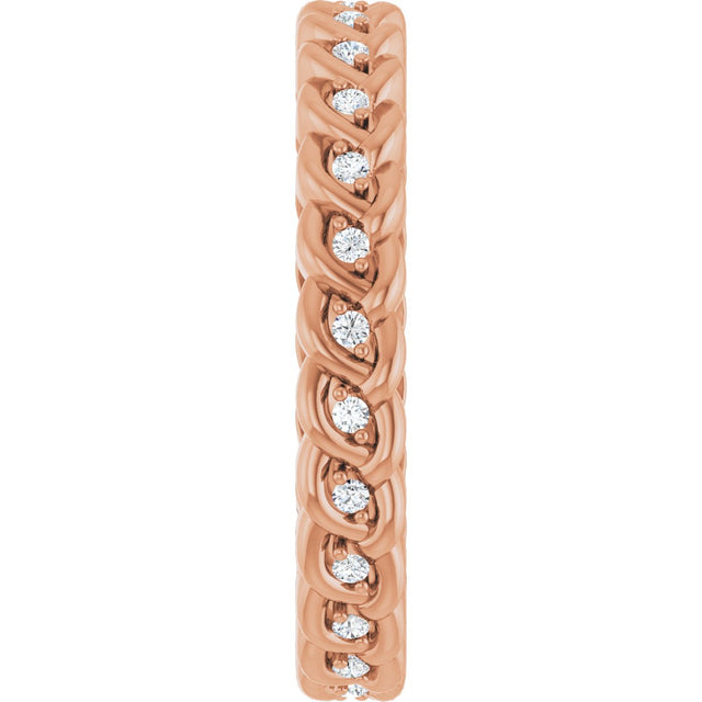 14K Gold Round Natural Diamond Rope Eternity Band - 1mm Stones - Rose Gold - view 4