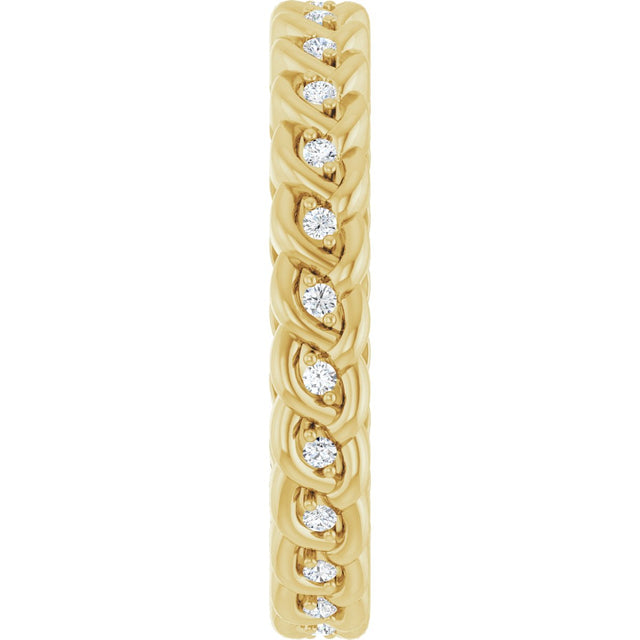 14K Gold Round Natural Diamond Rope Eternity Band - 1mm Stones - Yellow Gold - view 4