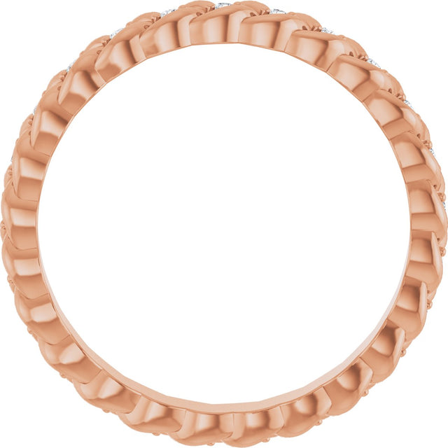 14K Gold Round Natural Diamond Rope Eternity Band - 1mm Stones - Rose Gold - view 2