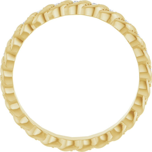 14K Gold Round Natural Diamond Rope Eternity Band - 1mm Stones - Yellow Gold - view 2