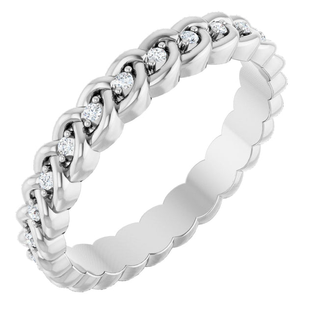 14K Gold Round Natural Diamond Rope Eternity Band - 1mm Stones - White Gold
