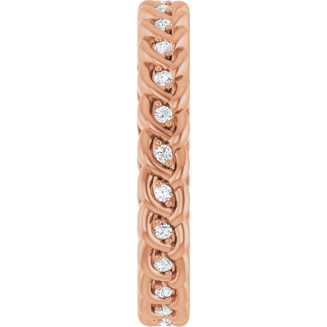 14K Gold Round Natural Diamond Rope Eternity Band - 1mm Stones - Rose Gold - view 4