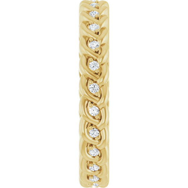 14K Gold Round Natural Diamond Rope Eternity Band - 1mm Stones - Yellow Gold - view 4