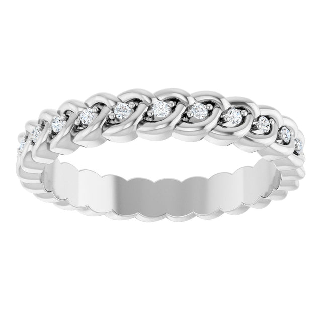 14K Gold Round Natural Diamond Rope Eternity Band - 1mm Stones - White Gold - view 3